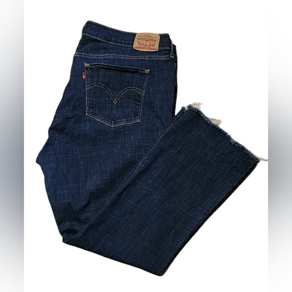 Levi's Dark Blue Cropped Bootcut Raw Hem Jeans, Size 18